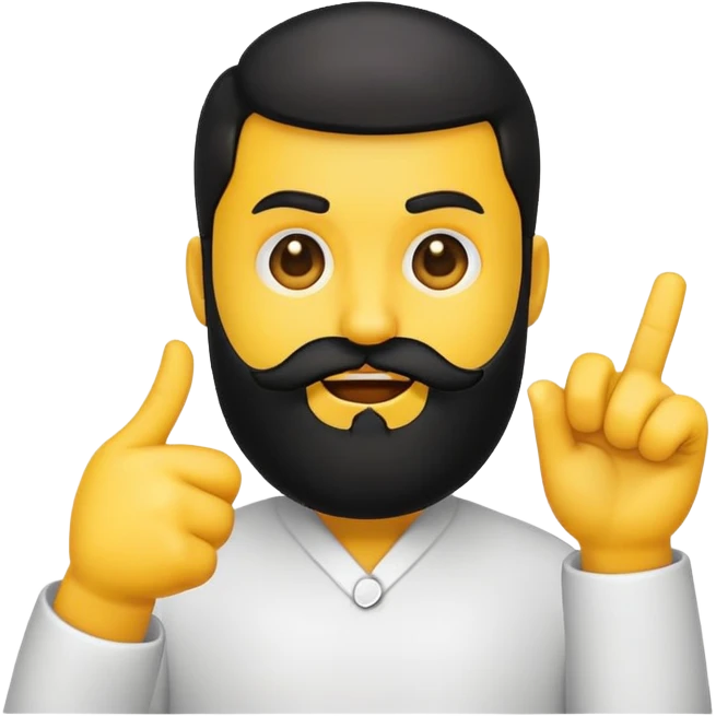 yellow emoji, black beard, mouth to the side, hand gesturing 'no', one eyebrow up emoji