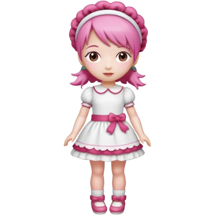 Isolated detaile illustration incredibly raspberry torte doll figurine full body with pink hair and a raspberry hairband emoji