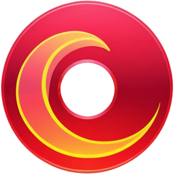 A minimalist CD disc with wave pattern, neon glowing effect, red color emoji