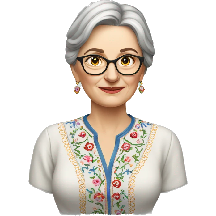 A middle-aged Ukrainian woman writer in an embroidered shirt emoji