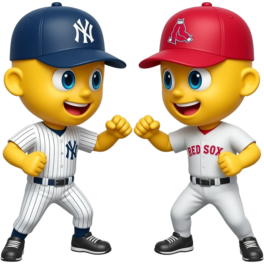 Yellow 3D emoji, Yankees hat, fighting with yellow 3d emoji red Sox hat emoji