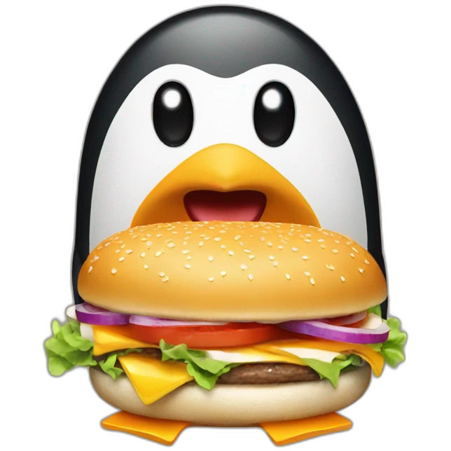 Penguin making a burger emoji