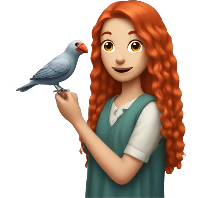 Long Red haired girl with bird on her finger emoji