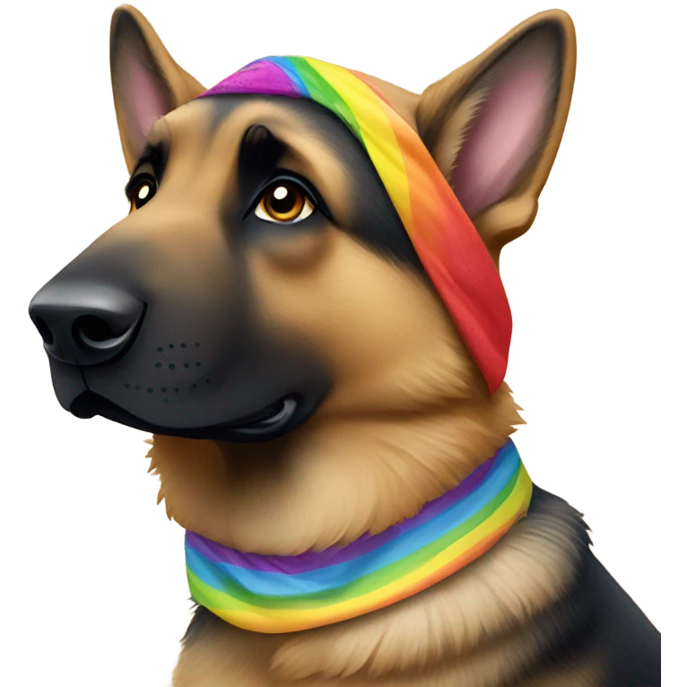 German Shepard with a rainbow bandana emoji