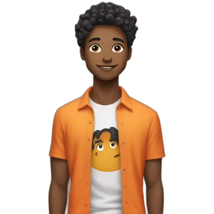 Black light skinned teen with cheslied jaw line in a orange shirt with waves as his hair style hair color should be black emoji
