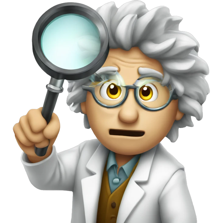 Mad scientist looking through magnifying glass emoji