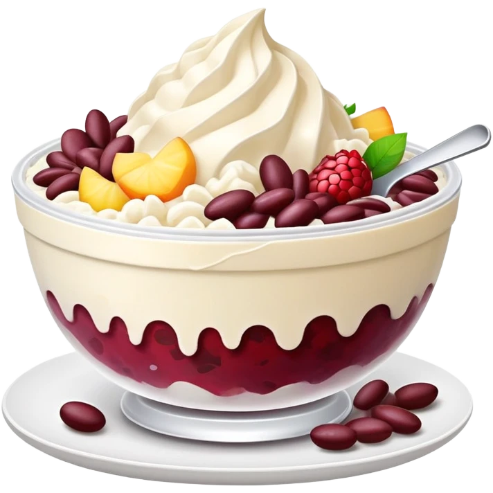 Korean Bingsu shaved ice dessert with red beans and fruit emoji