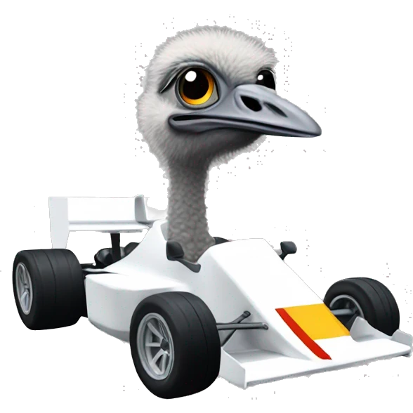 Ostrich in a f1 car emoji