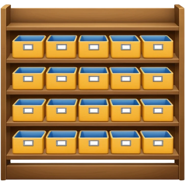 Japanese displayed on a storage shelf, arranged with horizontal variation and vertical consistency. emoji