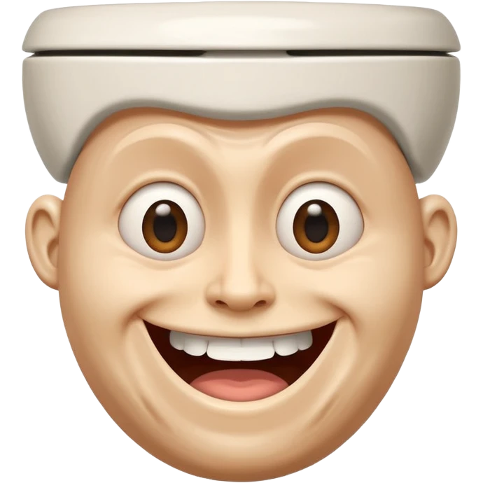 a human head, often with a distorted, grinning expression, emerging from a white, black, or gray toilet bowl emoji
