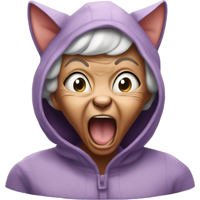 A screaming cat wearing grandma outfit emoji