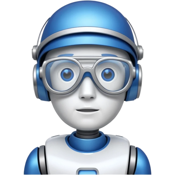 blue and white astrobot with copilot glasses emoji