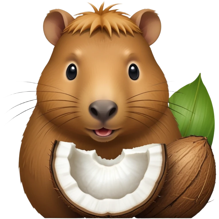 Capybara face emerging from a coconut with its shell partially open emoji