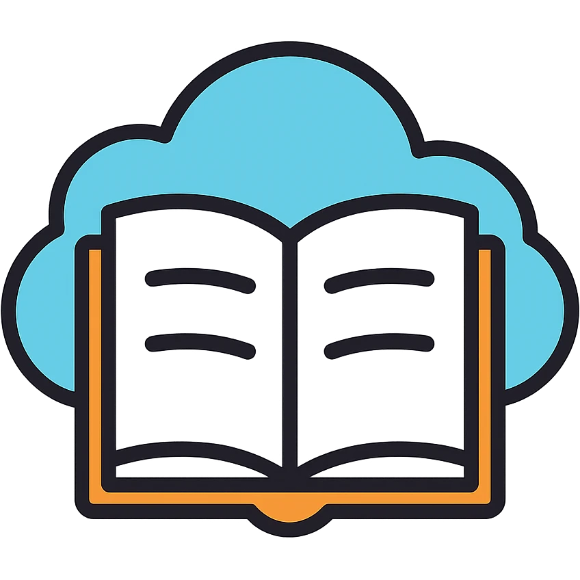 open thick white book made of cloud, colorful outlined icon style emoji