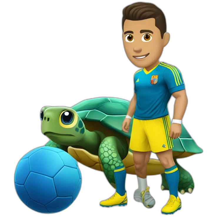 Cristiano Ronaldo sur une tortue bleu et jaune emoji