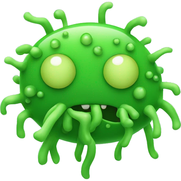 green bacteria shaped like a  cat emoji