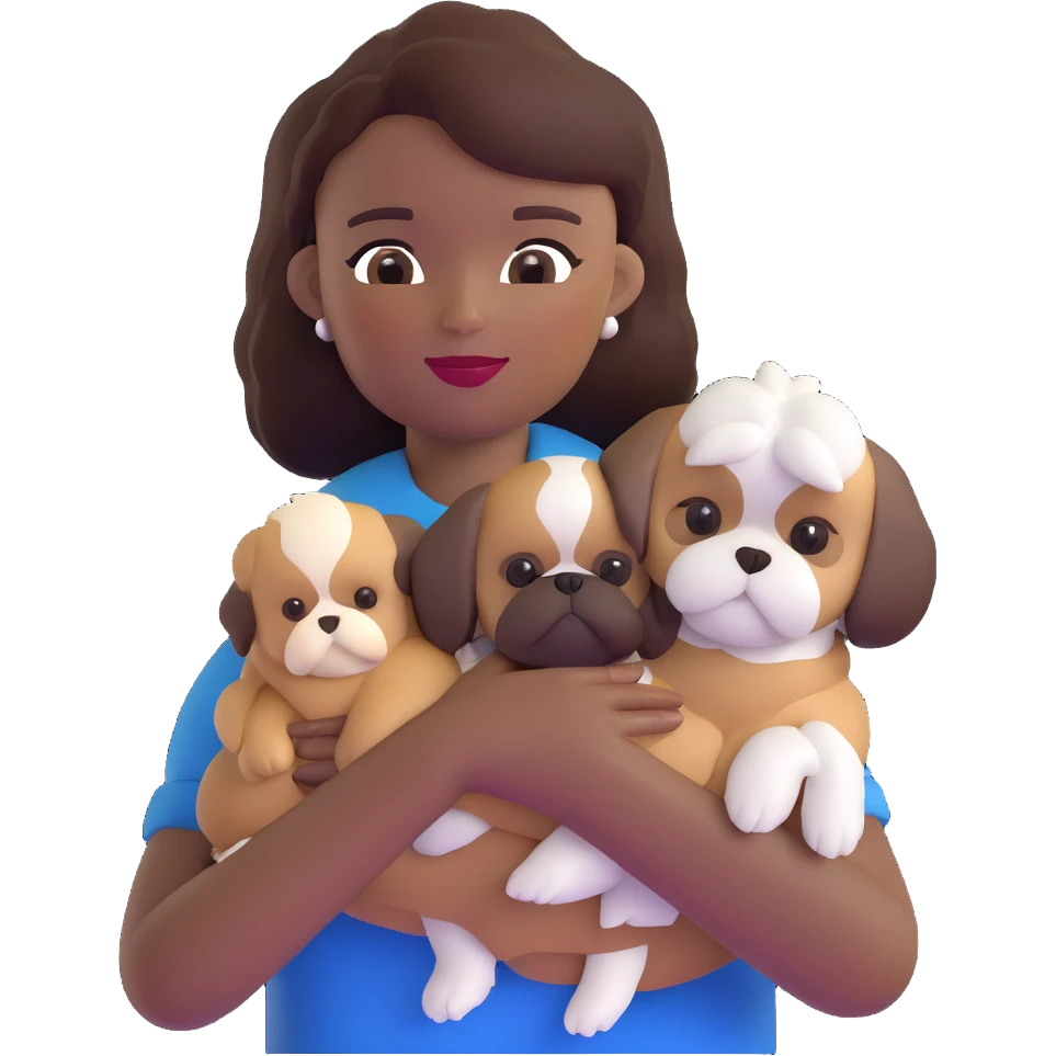 dark-skinned woman holding a Shih Tzu dog emoji