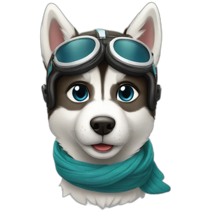 a cute pilot husky with goggles and scarf emoji