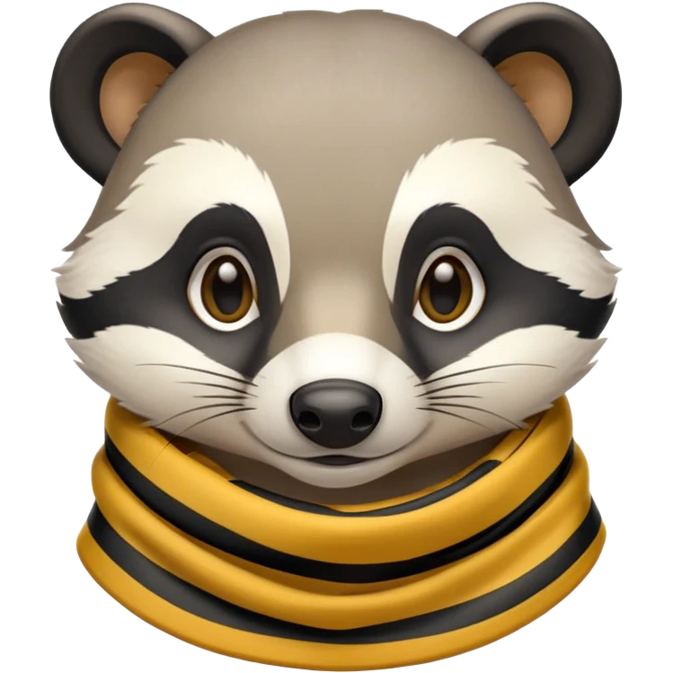 badger head with yellow and black striped scarf, round face, clear features emoji