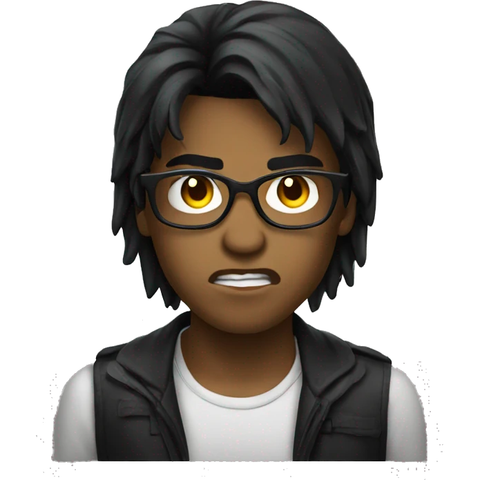 glasses black long hair angry boy emoji