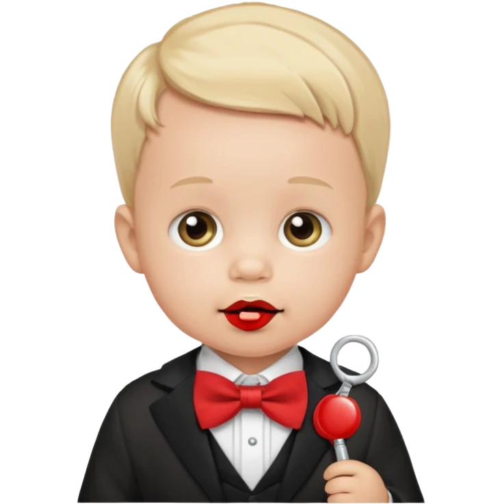 baby guy, with pacifier, wearing pastor custome, red bow tie emoji