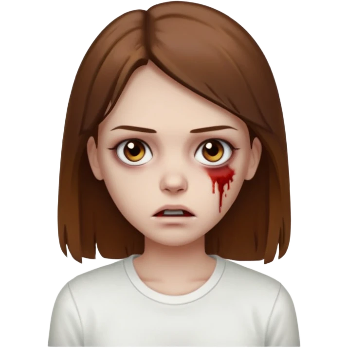 
 Zombie Girl with brown straight hair and basic white shirt On emoji