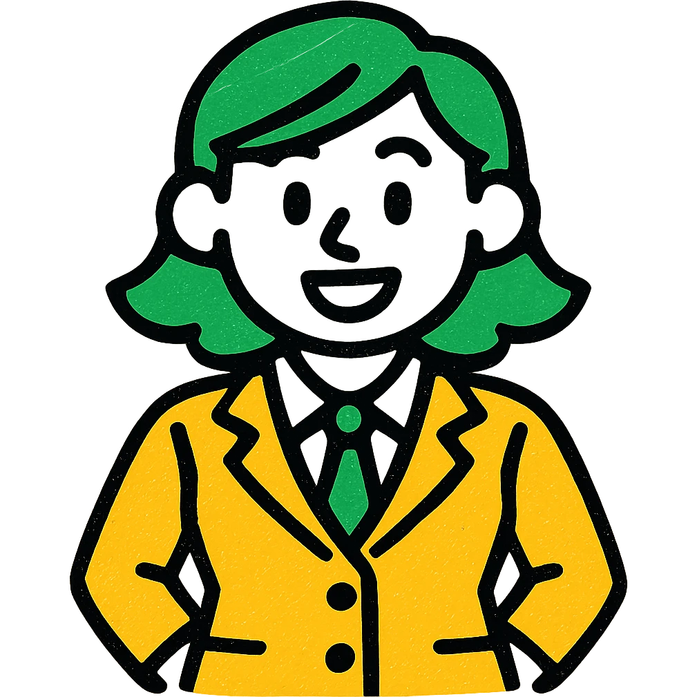 woman in a suit, minimalistic, green gold and white color scheme, clean lines emoji