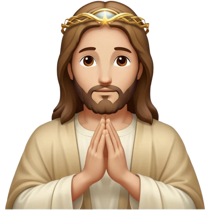 Jesus praying hands with halo above, glowing divine light emoji