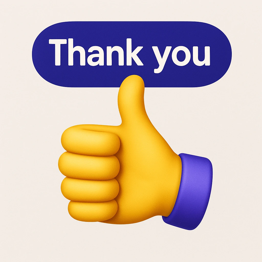 Create an emoji showing a hand giving a thumbs up and expressing 'thank you'. Use similar colors and shading as the magnifying glass emoji in the reference image. emoji