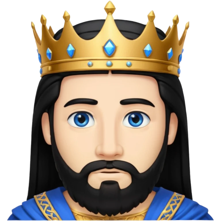 King Solomon with black hair and beard, blue eyes emoji