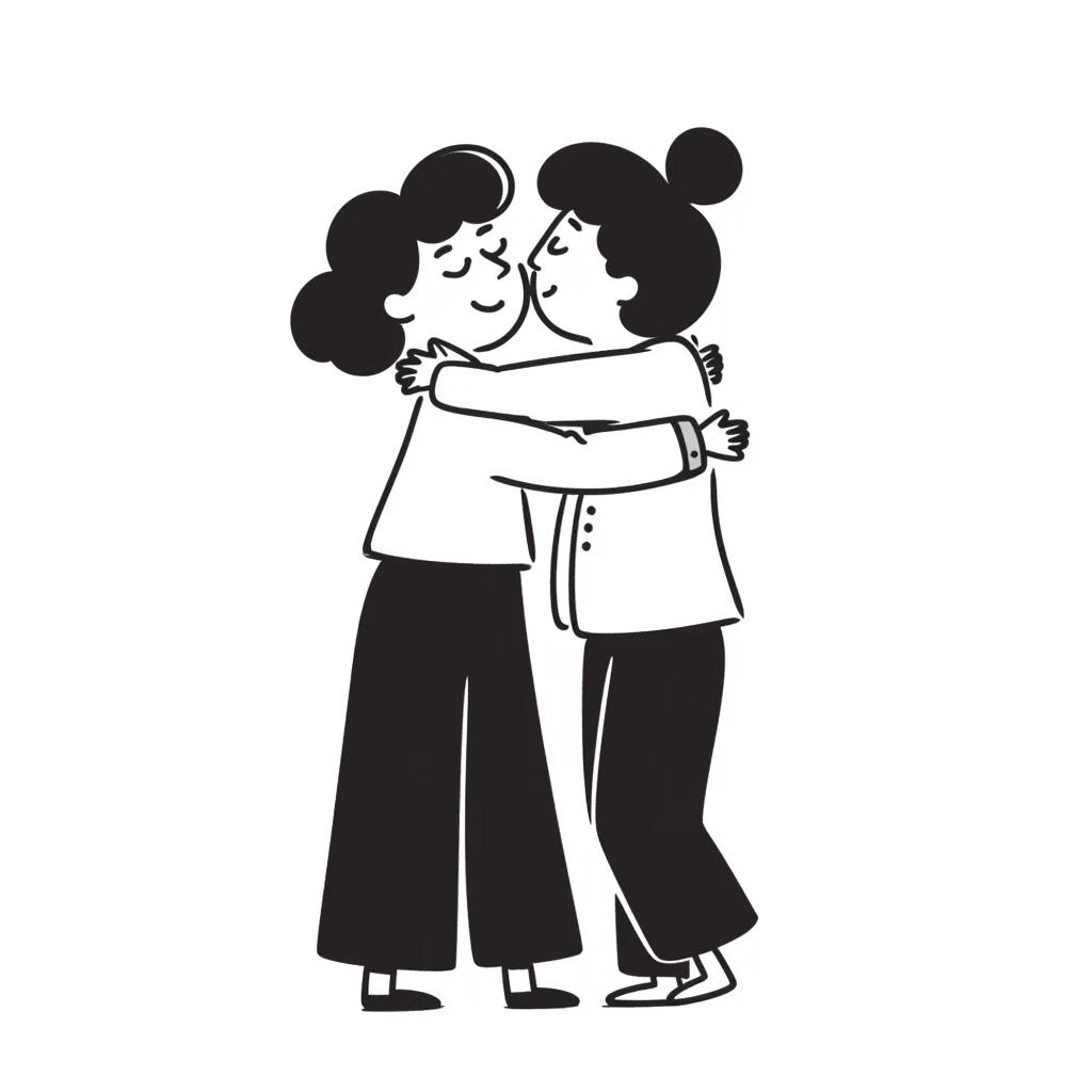 Two people giving each other a friendly hug emoji