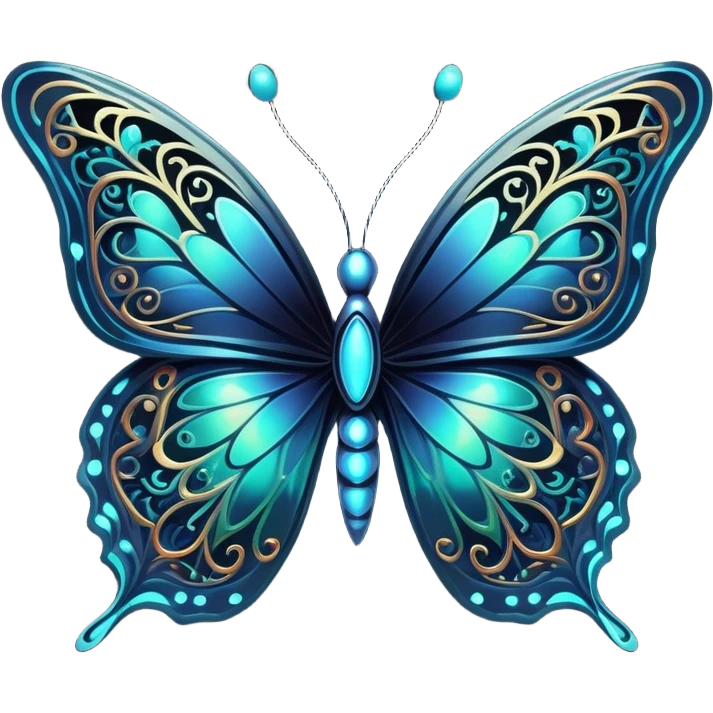 Dark, glowing, bio-luminescent butterfly, with intricate patterns emoji