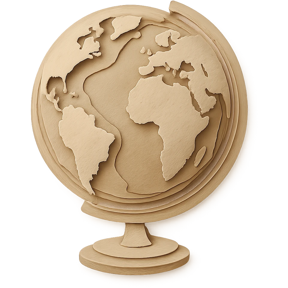 paper craft style beige world globe with layered paper look emoji