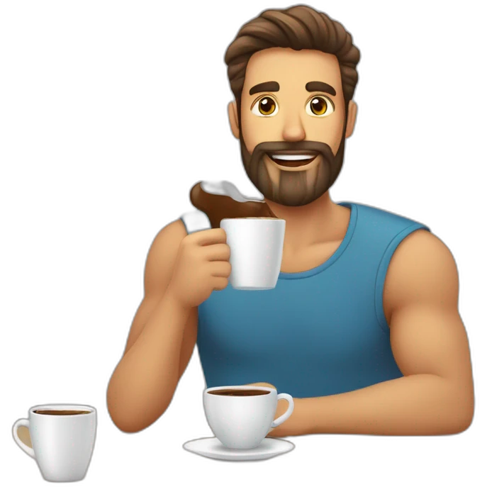 homem com barba de regata segurando um copo café emoji