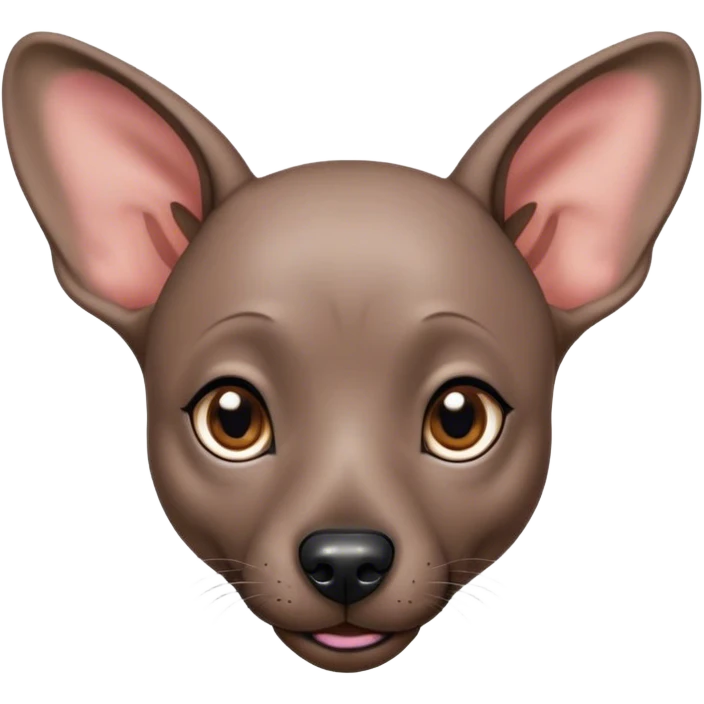 Cinematic Cute Xoloitzcuintle dog Portrait Emoji, Head tilted playfully and inquisitively, featuring smooth, hairless ebony skin with distinctive, artistic wrinkles, round, sparkling dark eyes filled with curiosity, Simplified yet irresistibly adorable features, highly detailed, glowing with a warm, friendly glow, high shine, affectionate and spirited, stylized with a touch of whimsy, bright and endearing, soft glowing outline, capturing the essence of a mischievous yet loving companion, so playful it feels like it could trot out of the screen and into your arms! emoji