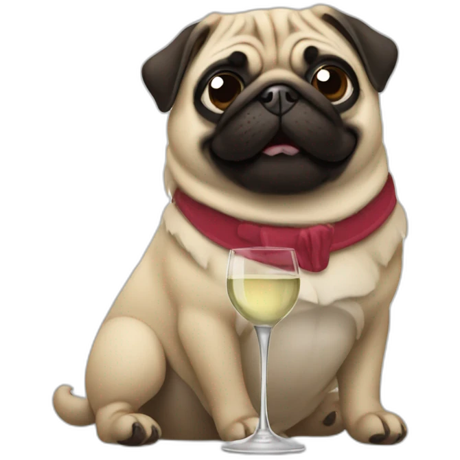 pug drinking a glass of wine emoji