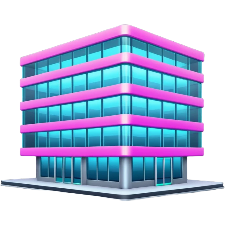 contemporary office building with neon glow emoji