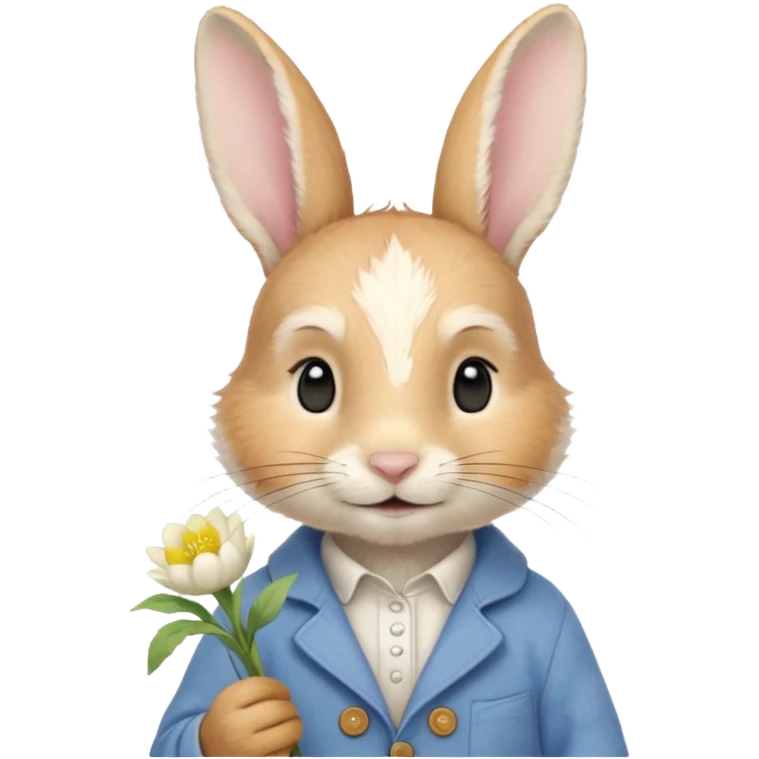 A Peter Rabbit with a pale yellow flower on its ear emoji