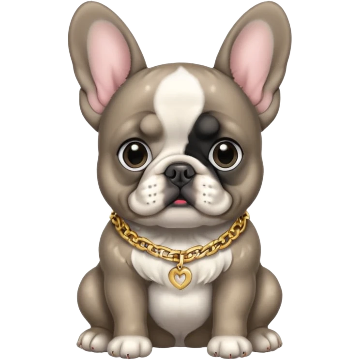 Gray and black Merle blue eyed Frenchie with gold chain sitting emoji