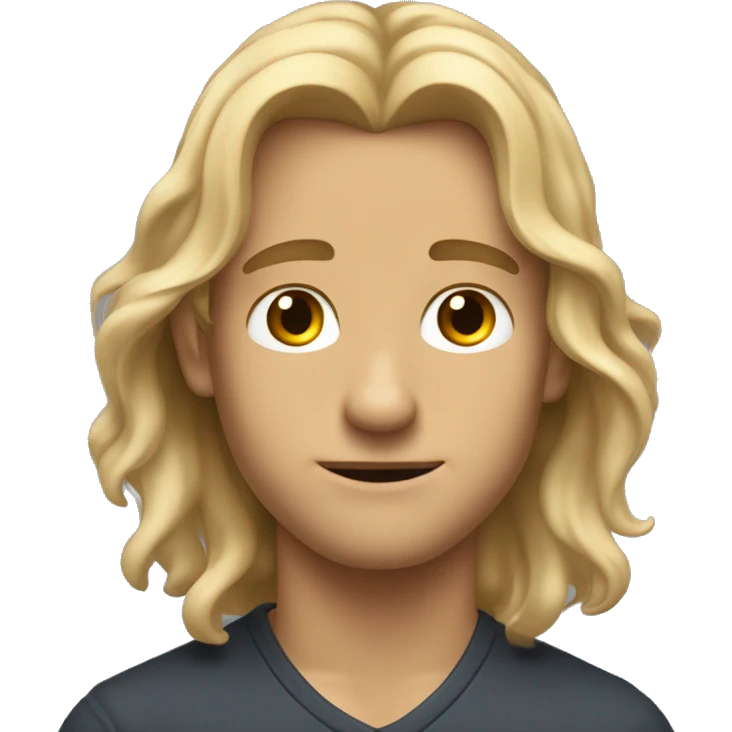 A handsome young man with long, wavy dirty-blonde hair cascading down past his shoulders, looking like he doesn't know what to do next. emoji