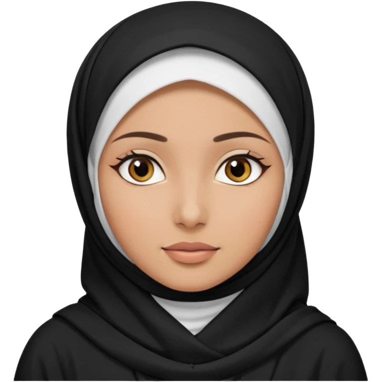 Make a emoji of a Muslim girl wearing a white hijab and makeup on her face, with only her eyes visible and her full body covered in an abaya or burqa. emoji