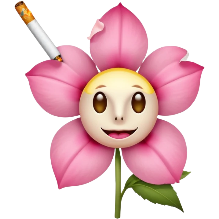 A flower with pink petals with dead white eyes and a cigarette in his mouth emoji