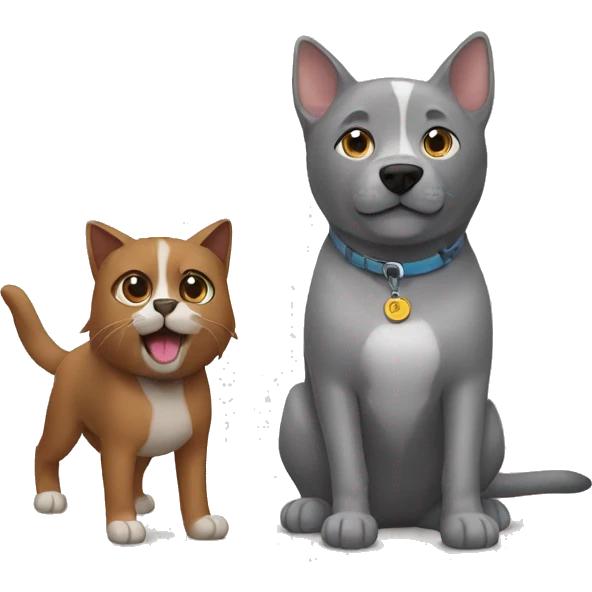 Grey cat and brown dog emoji