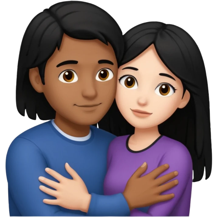 Brown guy with black hair hugging a white girl with black hair emoji
