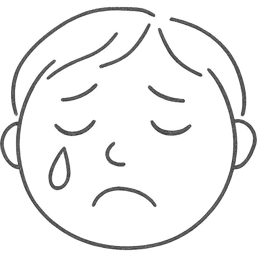 wistful crying face with hand-drawn outline, soft features, single tear emoji