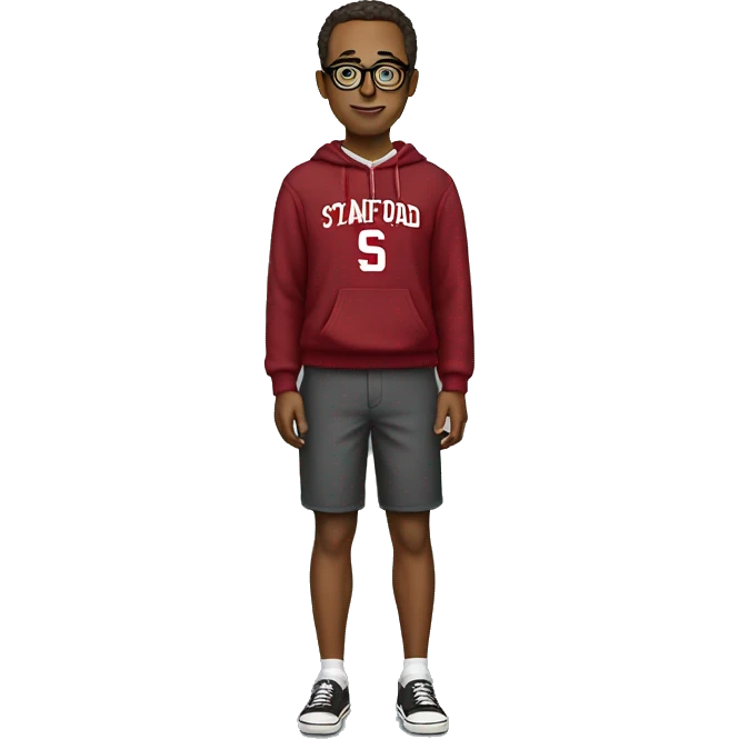 stanford nerd with glasses and stanford sweatshirt. full body including legs. white race emoji