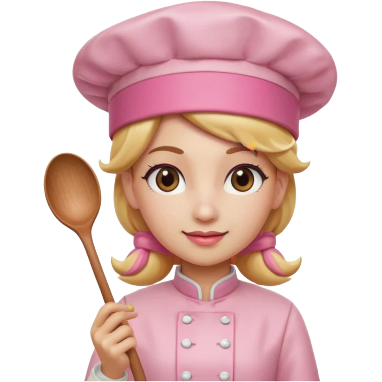 Pink chef hat princess peach with a hand and spoon emoji