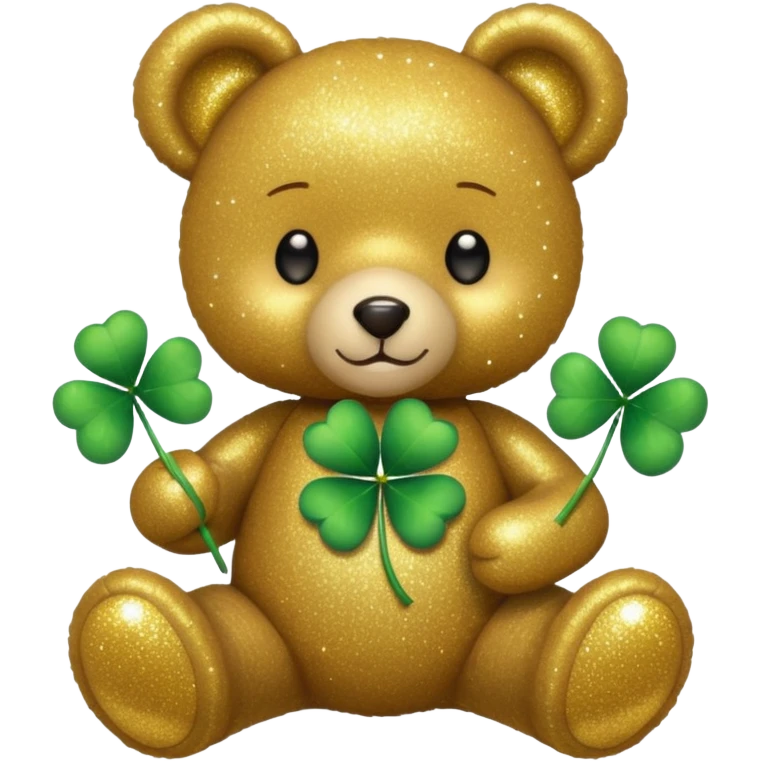 Glitter Teddy with four-leaf clover emoji