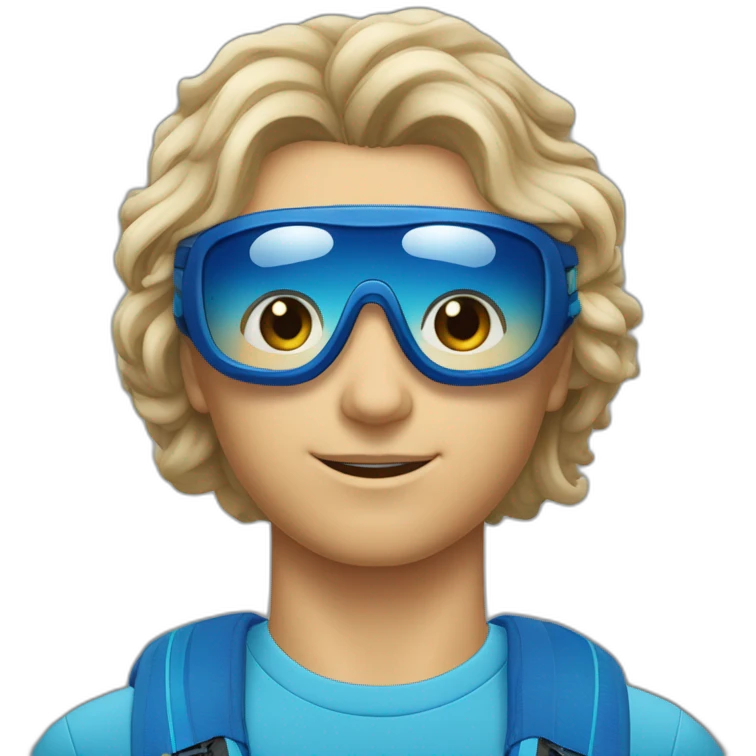 Un jeune homme couler de peau blanche avec les cheveux bleus et des lunettes de ski emoji