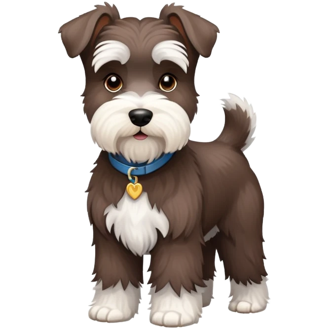 Fluffy Chocolate and white schnauzer standing emoji